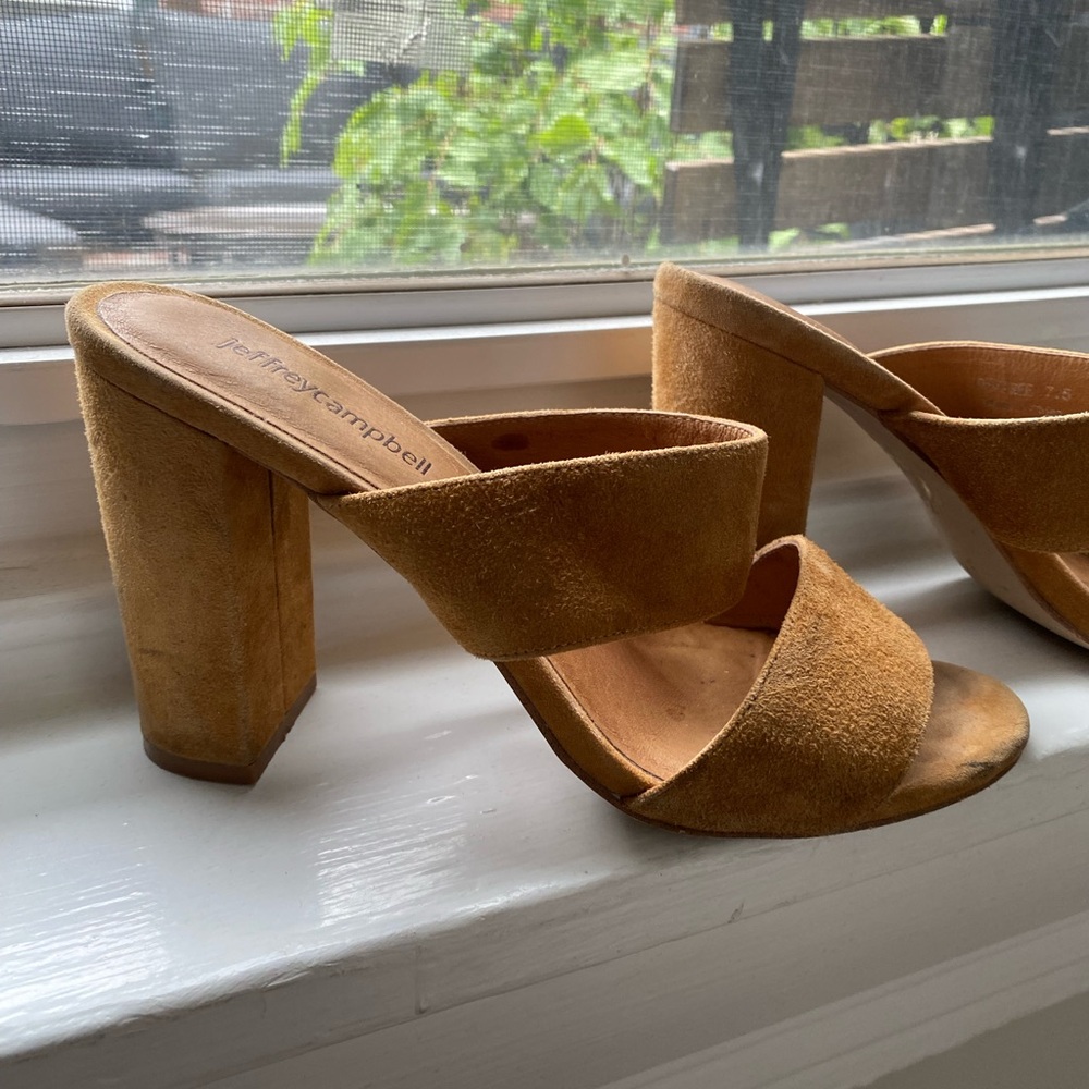 Jeffrey Campbell Tan Mules with Block Heel